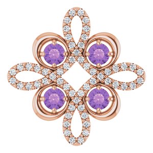 Pendentif en or 14 carats avec améthyste rose naturelle et diamants naturels (0,25 carat au total).