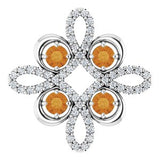 Pendentif trèfle en or 14 carats, citrine blanche naturelle et diamants naturels (0,25 carat au total).