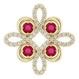 Pendentif trèfle en or 14 carats serti d'un rubis de laboratoire jaune et de diamants (0,25 carat au total).