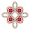 Pendentif trèfle en or rose 14 carats, rubis naturel et diamants naturels (0,25 carat au total)