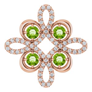 Pendentif trèfle en or rose 14 carats, péridot naturel et diamants naturels (0,25 carat au total)