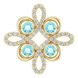 Pendentif trèfle en or jaune 14 carats, zircon bleu naturel et diamants naturels (0,25 carat au total).