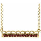 Collier barrette 18 pouces en or jaune 14 carats avec grenat naturel du Mozambique, motif infini