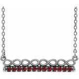 Collier barrette 16 pouces en or blanc 14 carats et grenat naturel du Mozambique, inspiré de l'infini