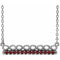 Collier en platine avec grenat naturel du Mozambique et motif infini, barre de 40 cm (16 pouces).