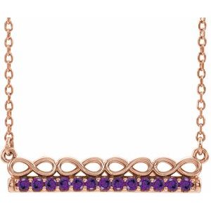 Collier barre 16 pouces en or rose 14 carats et améthyste naturelle, inspiré de l'infini
