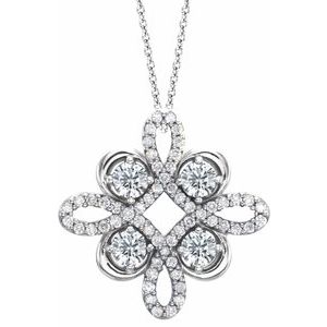 Collier trèfle en or blanc 14 carats serti de diamants naturels (0,3 carat au total), 45,7 cm (18 pouces).