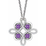 Collier trèfle 18 pouces en or 14 carats, améthyste blanche naturelle et diamants naturels (0,05 carat au total),