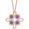 Collier trèfle 18 pouces en or rose 14 carats, améthyste naturelle et diamants naturels (0,05 carat au total), 45,7 cm (18 pouces).