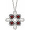 Collier trèfle en platine, grenat naturel du Mozambique et diamants naturels (0,25 carat au total), 45,7 cm (18 pouces).
