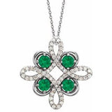 Collier trèfle 18 pouces (45,7 cm) en or 14 carats, orné d'une émeraude blanche de laboratoire et de diamants (0,05 carat au total).