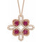 Collier trèfle 18 pouces en or rose 14 carats, rubis de laboratoire et diamants (0,05 carat au total), 45,7 cm (18 pouces).