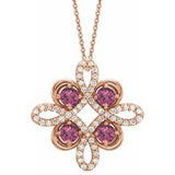 Collier trèfle 18 pouces en or rose 14 carats, tourmaline rose naturelle et diamants naturels (0,25 carat au total), 45,7 cm (18 pouces).