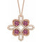 Collier trèfle 18 pouces en or rose 14 carats, tourmaline rose naturelle et diamants naturels (0,25 carat au total), 45,7 cm (18 pouces).
