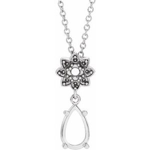 Monture de collier en or blanc 14 carats, motif floral en forme de poire 8x5 mm, 40-45 cm (16-18 pouces)