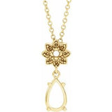 Monture de collier en or jaune 14 carats, forme poire 8 x 5 mm, motif floral, 40 à 45 cm (16 à 18 pouces)