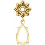 Monture pour pendentif en or jaune 14 carats, forme poire, 8 x 5 mm, motif floral