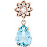 Pendentif d'inspiration florale en or rose 14 carats, aigue-marine naturelle et diamants naturels (0,08 carat au total).