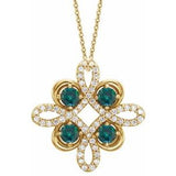 Collier trèfle 18 pouces en or jaune 14 carats avec alexandrite naturelle et diamants naturels (0,25 carat au total)