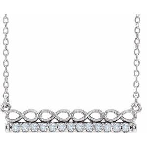 Collier barrette 16 pouces (40,6 cm) en or blanc 14 carats serti de diamants naturels (0,25 carat au total), inspiré de l'infini.