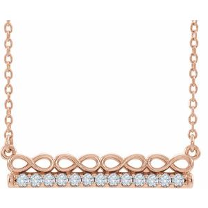 Collier barrette 16 pouces inspirée de l'infini, or rose 14 carats, diamants naturels 0,25 carat au total