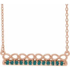 Collier barre 16" en alexandrite naturelle rose 14 carats, inspiré de l'infini