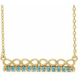 Collier barre 16 pouces en or jaune 14 carats avec zircon bleu naturel et motif infini