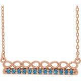 Collier barre 18 pouces en or rose 14 carats avec zircon bleu naturel et motif infini