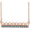 Collier barre 18 pouces en or rose 14 carats avec zircon bleu naturel et motif infini