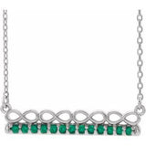 Collier en platine et émeraude naturelle, inspiré de l'infini, de 40 cm (16 pouces).