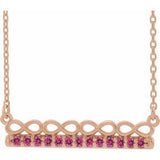 Collier 16 pouces en or rose 14 carats avec tourmaline rose naturelle et pendentif barrette inspirée de l'infini
