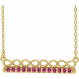 Collier barre 16 pouces en or jaune 14 carats avec tourmaline rose naturelle et motif infini