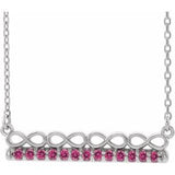 Collier barre 18 pouces en or blanc 14 carats, tourmaline rose naturelle, motif infini