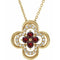 Collier trèfle 18 pouces (45,7 cm) en or jaune 14 carats, grenat naturel du Mozambique et diamants naturels (0,08 carat au total).