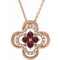 Collier trèfle 18 pouces en or rose 14 carats, grenat naturel du Mozambique et diamants naturels (0,08 carat au total), 45,7 cm (18 pouces).