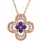 Collier trèfle 18 pouces en or rose 14 carats, améthyste naturelle et diamants naturels (0,08 carat au total), 45,7 cm (18 pouces).