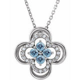 Collier trèfle en or 14 carats, aigue-marine blanche naturelle et diamants naturels (0,08 carat au total), 45,7 cm (18 pouces).