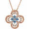 Collier trèfle en or rose 14 carats, aigue-marine naturelle et diamants naturels (0,08 carat au total), 45,7 cm (18 pouces).