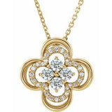 Collier trèfle en or jaune 14 carats serti de diamants naturels (0,3 carat au total), 45,7 cm (18 pouces).