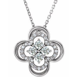 Collier trèfle en or blanc 14 carats serti de diamants naturels (0,3 carat au total), 45,7 cm (18 pouces).