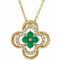 Collier trèfle 18 pouces (45,7 cm) en or 14 carats, orné d'une émeraude de laboratoire jaune et de diamants naturels (0,08 carat au total).