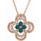 Collier trèfle 18 pouces en or rose 14 carats avec alexandrite de laboratoire et diamants naturels (0,08 carat au total),