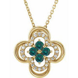 Collier trèfle 18 pouces (45,7 cm) en or jaune 14 carats, alexandrite de laboratoire et diamants naturels (0,08 carat au total).