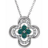 Collier trèfle en platine, alexandrite naturelle et diamants naturels (0,08 carat au total), 45,7 cm (18 pouces).