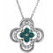 Collier trèfle en platine, alexandrite de laboratoire et diamants naturels (0,08 carat au total), 45,7 cm (18 pouces).