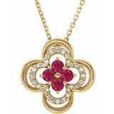 Collier trèfle 18 pouces en or jaune 14 carats avec rubis naturel et diamants naturels (0,08 carat au total), 45,7 cm (18 pouces).