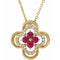 Collier trèfle 18 pouces en or jaune 14 carats avec rubis naturel et diamants naturels (0,08 carat au total), 45,7 cm (18 pouces).