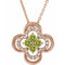 Collier trèfle 18 pouces en or rose 14 carats, péridot naturel et diamants naturels (0,08 carat au total), 45,7 cm (18 pouces).