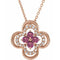 Collier trèfle 18 pouces en or rose 14 carats, tourmaline rose naturelle et diamants naturels (0,08 carat au total), 45,7 cm (18 pouces).