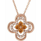 Collier trèfle 18 pouces en or rose 14 carats, citrine naturelle et diamants naturels (0,08 carat au total), 45,7 cm (18 pouces).